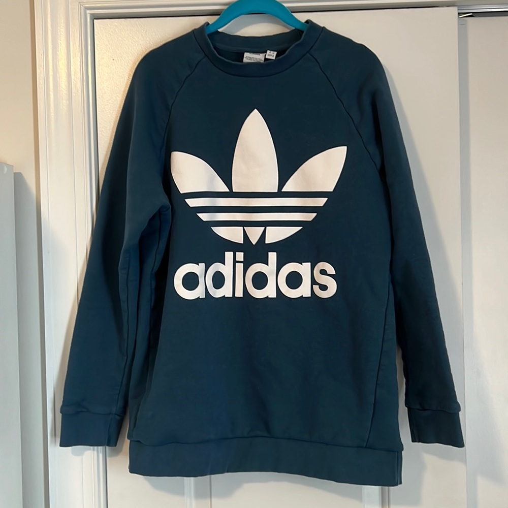 Adidas womens trefoil teal oversized sweatshirt m